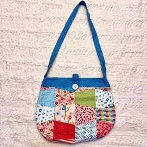 Handmade Patchwork Quilted Tote Bag | Pink Green Blue | Farmers Market everyday